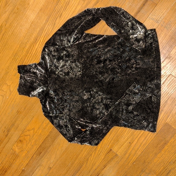 Sno Skins Vintage Blouse Medium Grey and Silver Long Sleeve Cowl Neck textured - Picture 1 of 3